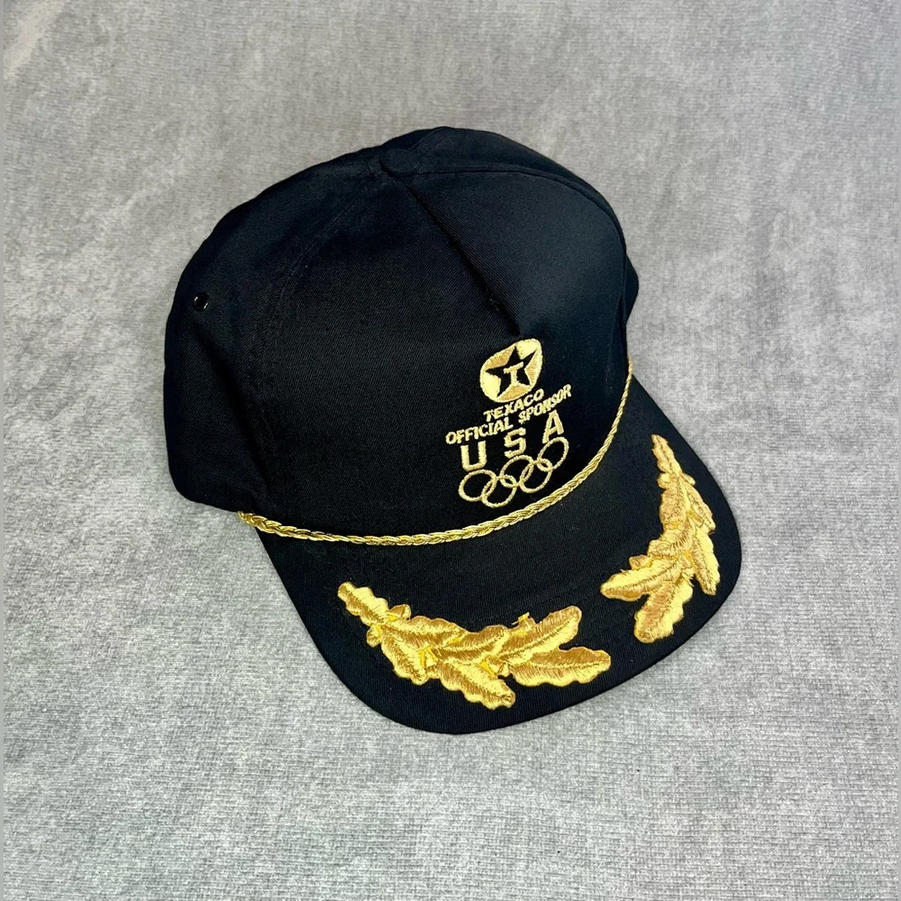 1992 Texaco USA‎ Olympics Black & Gold Embroidered Trucker Hat Vintage